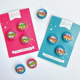 Superhero sound mini badge Set, Boom, Pow, Zap