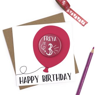 Pink Birthday Balloon Card with Personalised Birthday Badge