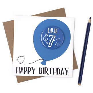 Blue Birthday Balloon Card with Personalised Birthday Badge